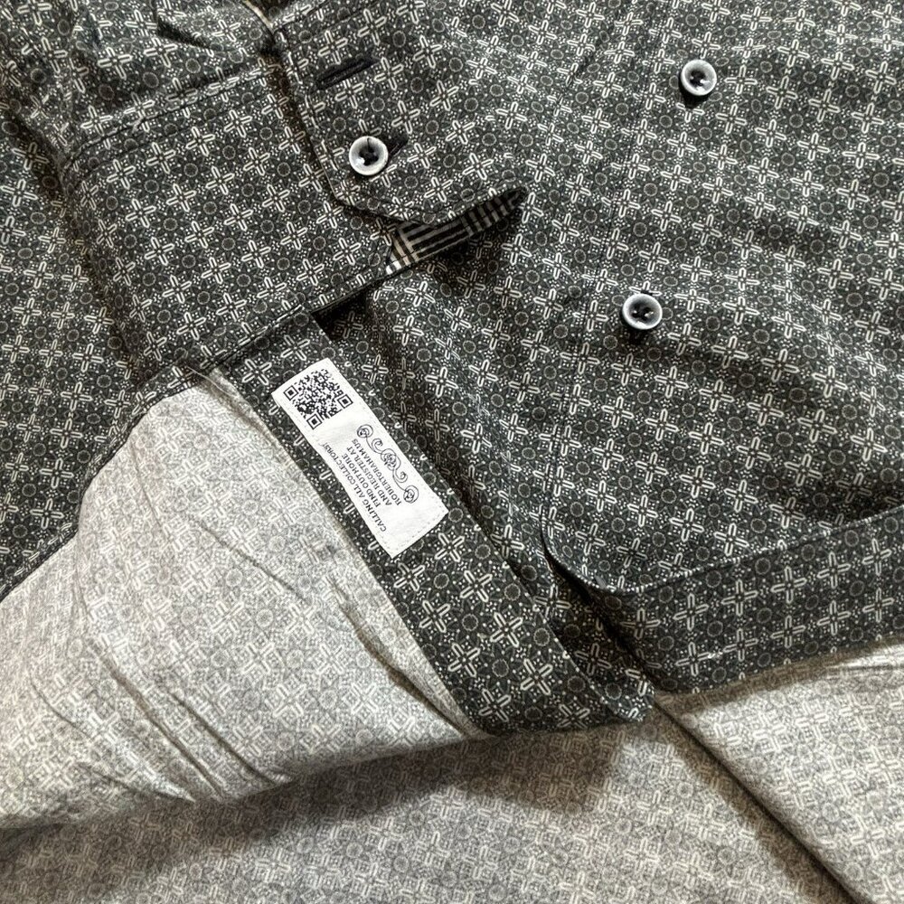 Robert Graham Mens 3XL Classic Flip Cuff Gray Geometric Check Button Up Shirt - Picture 7 of 7